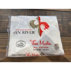 Dan River Fitted Twin Sheet White New Fine Muslin All Cotton Vintage USA NIP NOS
